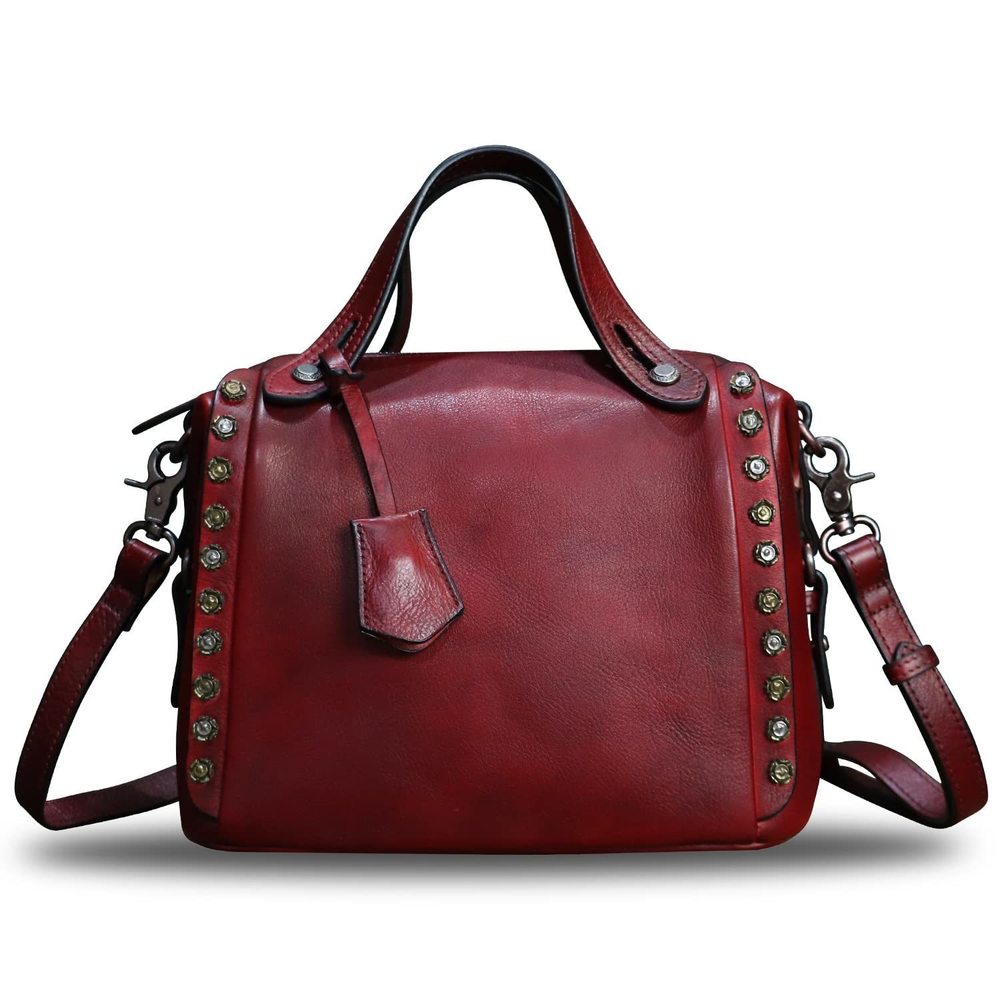 Genuine Leather Satchel Handbag Retro Handmade Top Handle Crossbody :[
